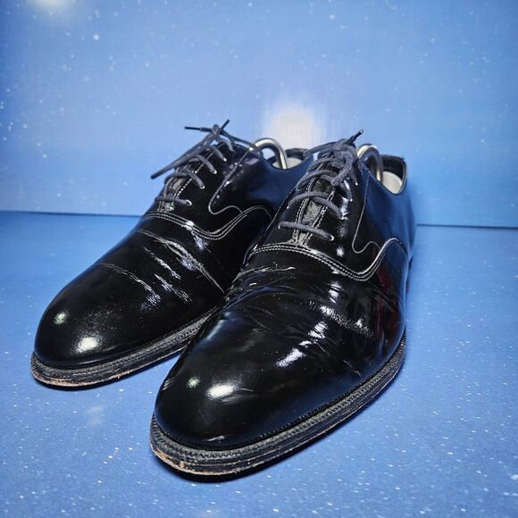 BROOKS BROTHERS ENGLISH BLACK PATENT LEATHER CURZON SHOES SIZE E.U. 41D/U.S. 8